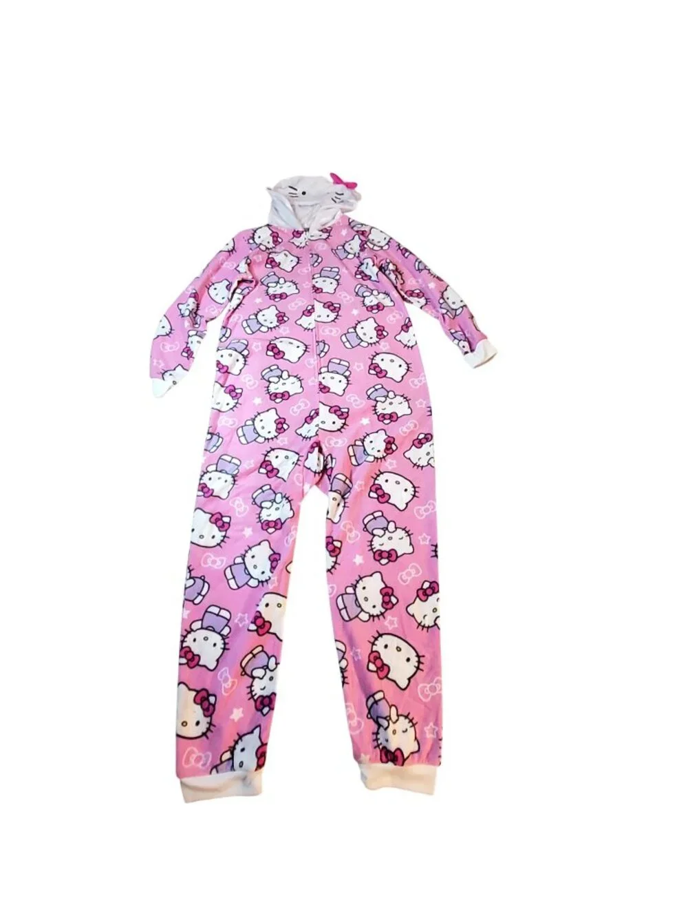 Hello Kitty Girls Pink Fleece Flame-Resistant Hooded Pajamas L (10/12) By Sanrio